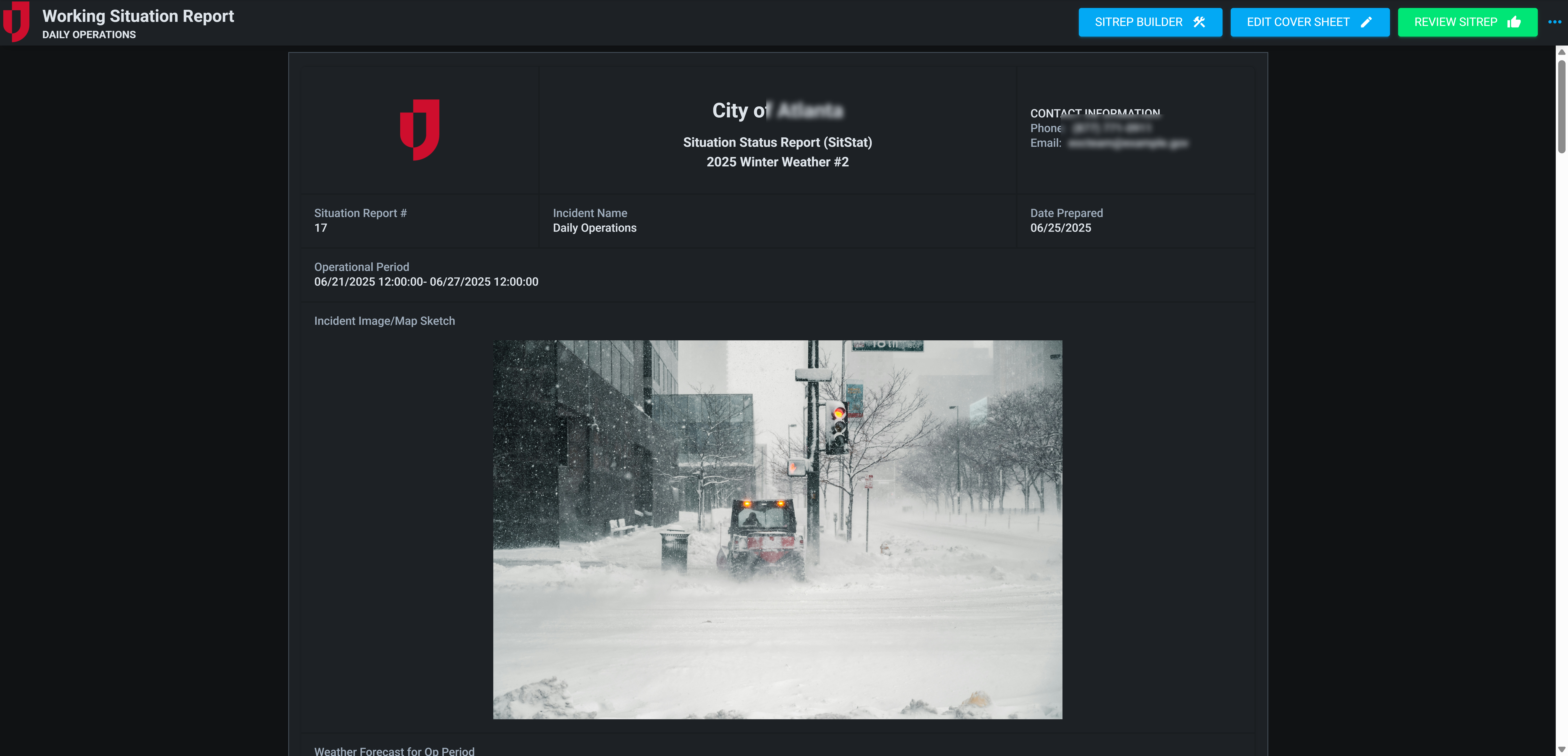 Situation Report with Community Lifelines - Daily Operations - Dark Mode